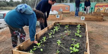 Un projecte sobre la salut mental uneix malalts i alumnes d’Alcanar en la rehabilitació d’un pati d’escola