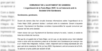 Retrets entre la Societat Unió Gandesana i l’Ajuntament per l’organització de la festa major